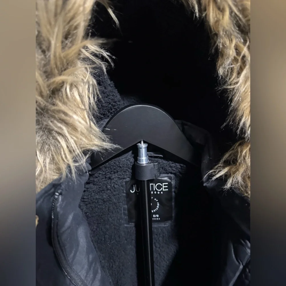Justice Black Jacket with Faux Fur Lining